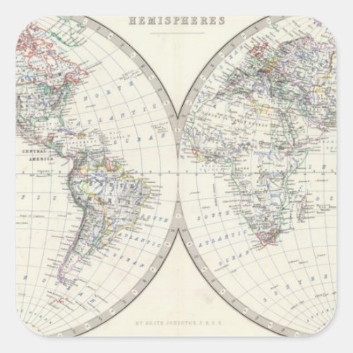 World in hemispheres square sticker