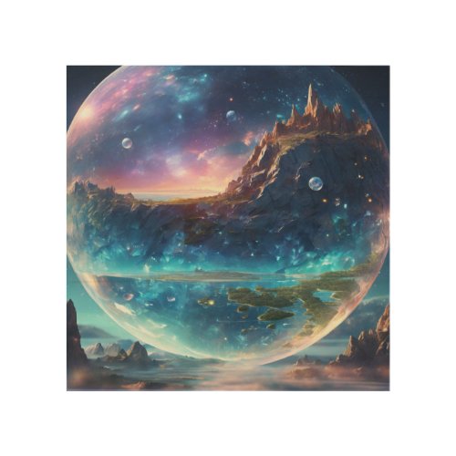  world inside planet earth made of crystal wood wall art