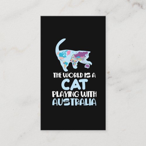 World Is A Cat playing Australia Traveling Humor Business Card
