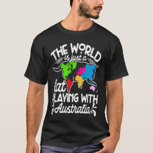 World Is A Cat Playing Map Australia Cat T-Shirt