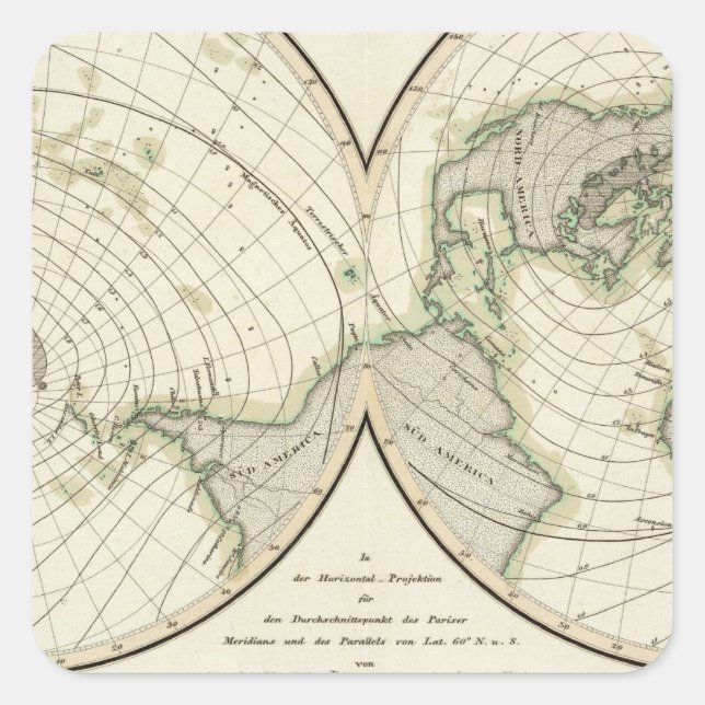 World isodynamic lines square sticker (Front)