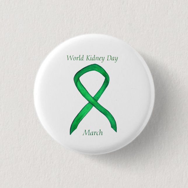 World Kidney Day Awareness Ribbon Pin Button (Front)