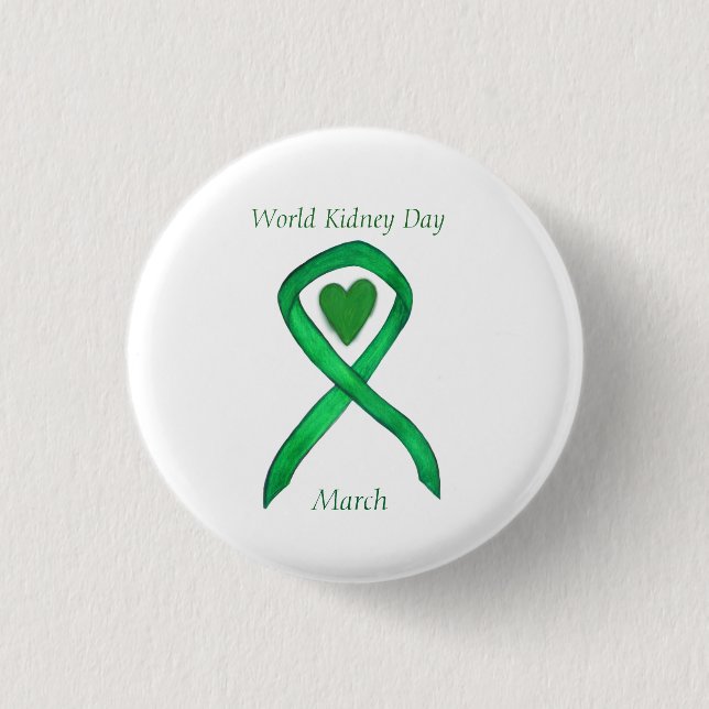World Kidney Day Awareness Ribbon Pin Button (Front)