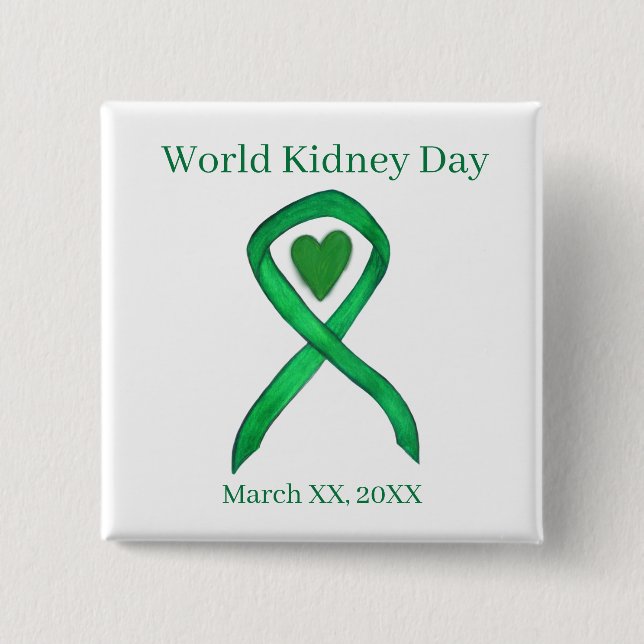 World Kidney Day Awareness Ribbon Pin Buttons (Front)