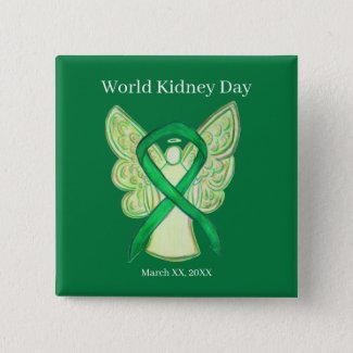 World Kidney Day Green Awareness Ribbon Button