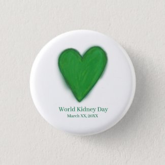 World Kidney Day Green Awareness Ribbon Button Pin