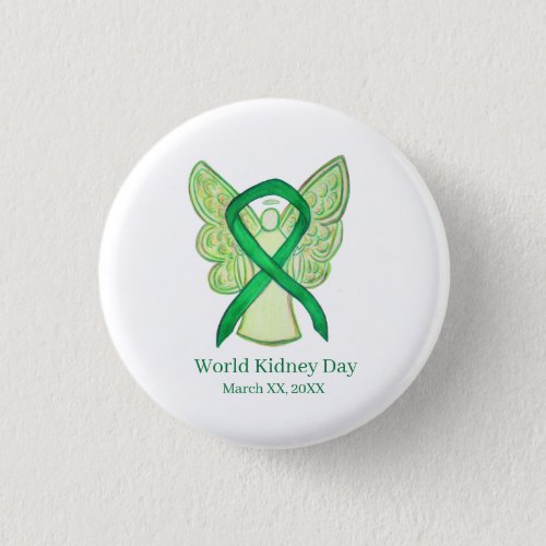 World Kidney Day Green Awareness Ribbon Button Pin