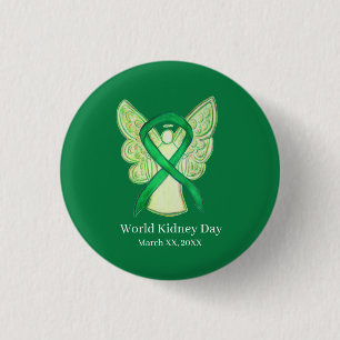 World Kidney Day Green Awareness Ribbon Custom Pin