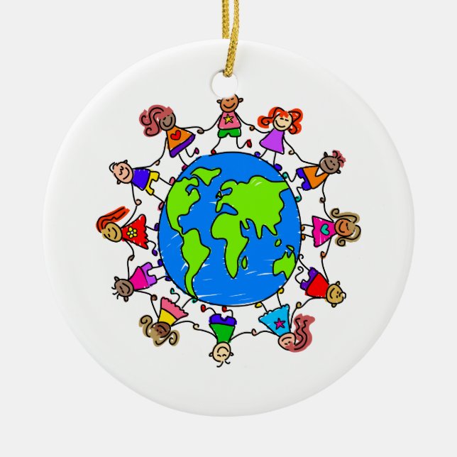 World Kids Ceramic Ornament (Front)