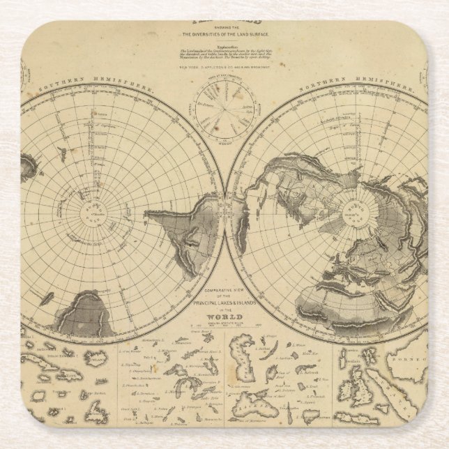 World land surface square paper coaster (Front)