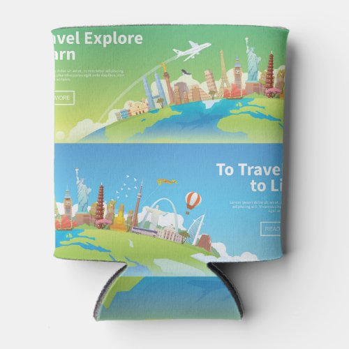 World Landmarks Globe Travel Banners Can Cooler