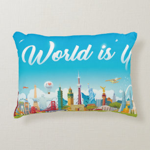 World Landmarks: Travel Vintage Set Accent Pillow