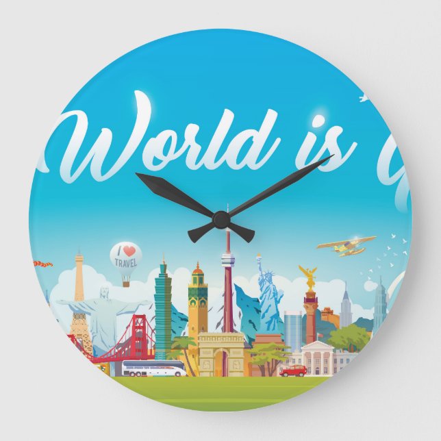 World Landmarks: Travel Vintage Set Large Clock (Front)