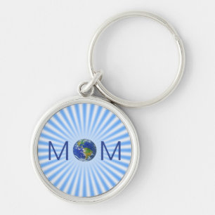 World & light blue rays keychain