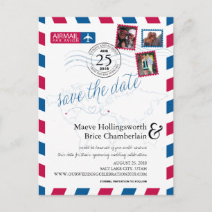 World Locations Airmail Save The Date Announcement Postcard