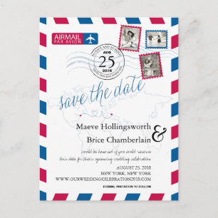 World Locations Airmail Save The Date Announcement Postcard