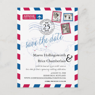 World Locations Airmail Save The Date Announcement Postcard