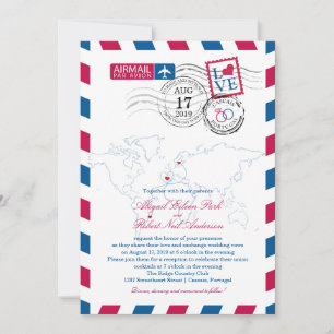 World Locations Airmail Wedding Invitation