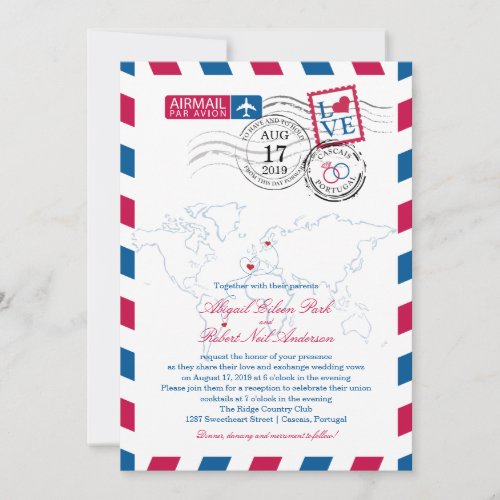 World Locations Airmail  Wedding Invitation