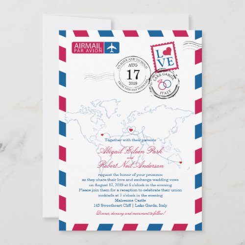 World Locations Italy Wedding Airmail Invitation