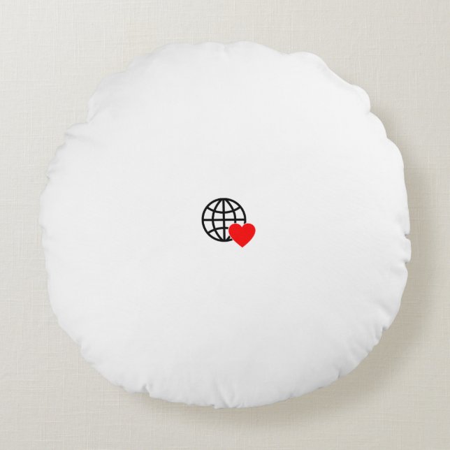 World Love Globe Heart Icon Round Pillow (Front)