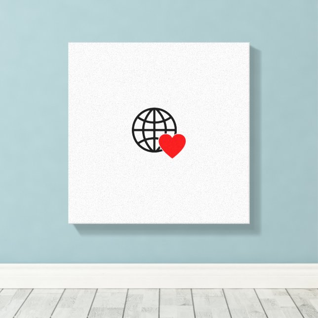 World Love Globe Icon | Heart Earth Summer Design Canvas Print (Insitu(Wood Floor))