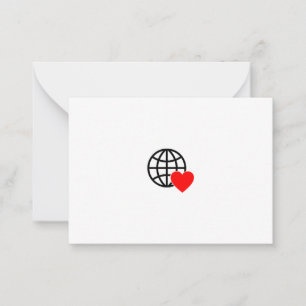 World Love Globe Icon   Heart Earth Summer Design Note Card