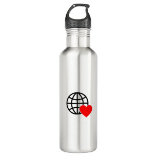 World Love Globe Icon   Heart Earth Summer Design Stainless Steel Water Bottle