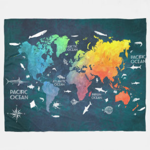 world map 12 fleece blanket