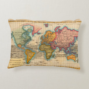 World Map 1700s Antique Continents Accent Pillow