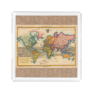 World Map 1700s Antique Continents Acrylic Tray
