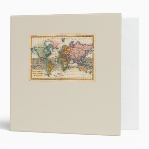 World Map 1700s Antique Continents  Binder