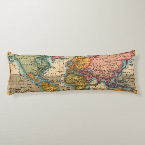 World Map 1700s Antique Continents  Body Pillow