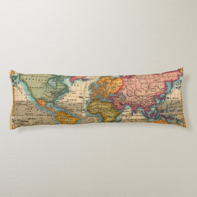 World Map 1700s Antique Continents  Body Pillow (Back)