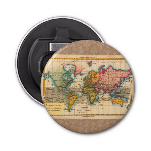 World Map 1700s Antique Continents  Bottle Opener