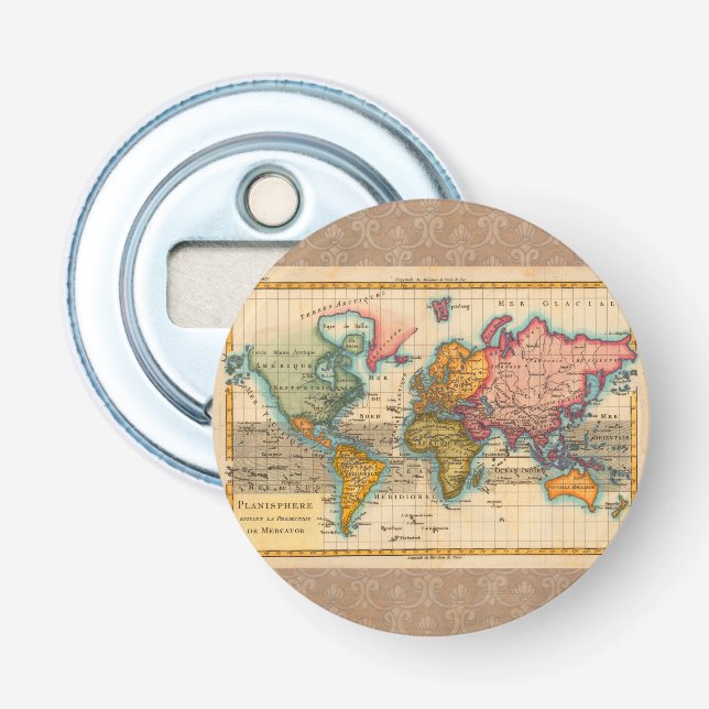 World Map 1700s Antique Continents  Bottle Opener (Front)