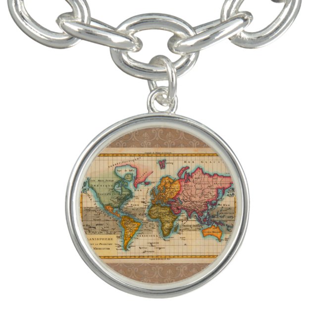 World Map 1700s Antique Continents  Bracelet (Design)