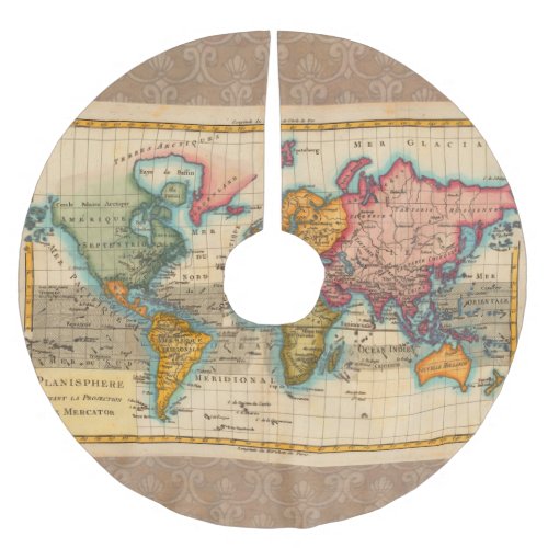 World Map 1700s Antique Continents  Brushed Polyester Tree Skirt