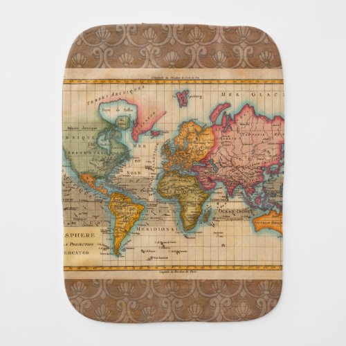 World Map 1700s Antique Continents  Burp Cloth