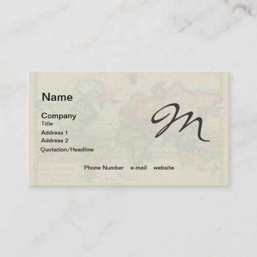 World Map 1700s Antique Continents  Business Card