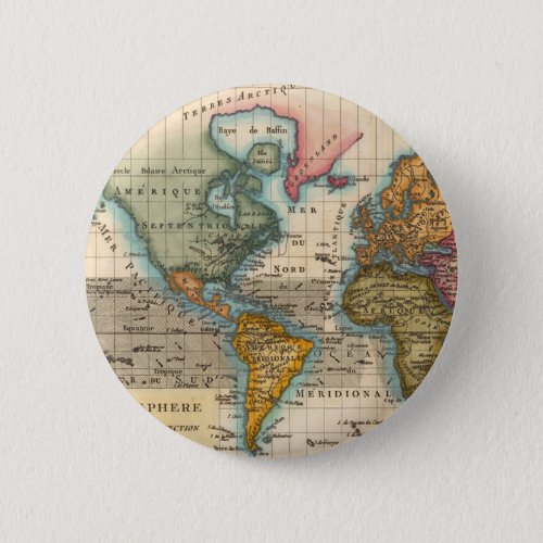 World Map 1700s Antique Continents  Button