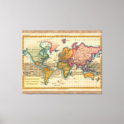 World Map 1700s Antique Continents  Canvas Print