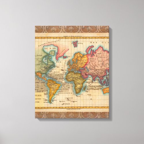 World Map 1700s Antique Continents  Canvas Print