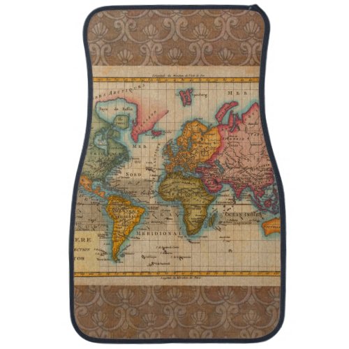 World Map 1700s Antique Continents  Car Mat