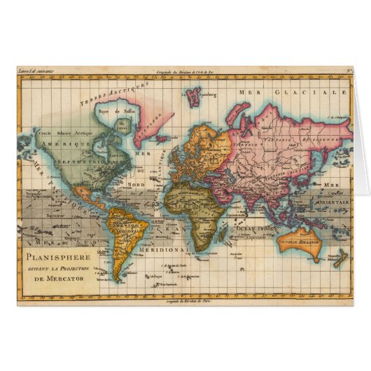 World Map 1700s Antique Continents  Cards (Front Horizontal)