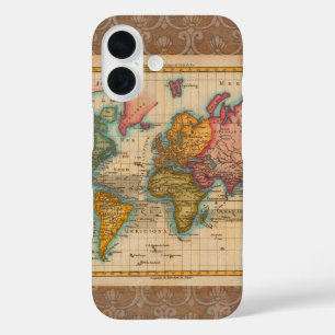 World Map 1700s Antique Continents iPhone 16 Case