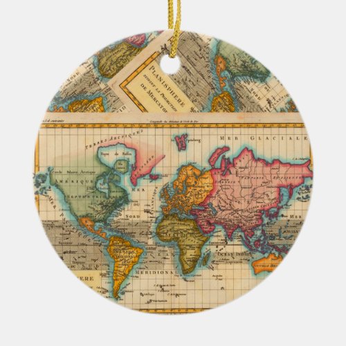 World Map 1700s Antique Continents  Ceramic Ornament