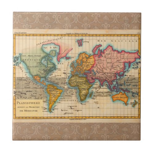 World Map 1700s Antique Continents  Ceramic Tile