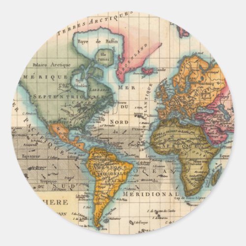 World Map 1700s Antique Continents  Classic Round Sticker