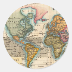 World Map 1700s Antique Continents  Classic Round Sticker